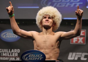 NASHVILLE, TN - JANUARY 19: Khabib Nurmagomedov weighs in during the UFC on FX official weigh in at Bridgestone Arena on January 19, 2012 in Nashville, Tennessee. (Photo by Josh Hedges/Zuffa LLC/Zuffa LLC via Getty Images)
