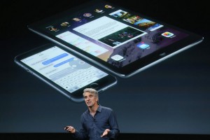 CUPERTINO, CA - OCTOBER 16: Apple's Senior Vice President of Software Engineering Craig Federighi speaks during an event introducing new iPads at Apple's headquarters October 16, 2014 in Cupertino, California.   Justin Sullivan/Getty Images/AFP