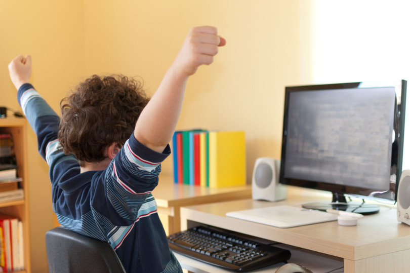 Boy using computer at home